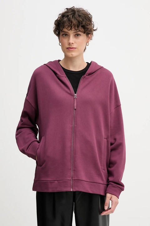 United Colors of Benetton bluza bawełniana damska kolor fioletowy z kapturem gładka 3UNID500R - zdjęcie produktu nr 1