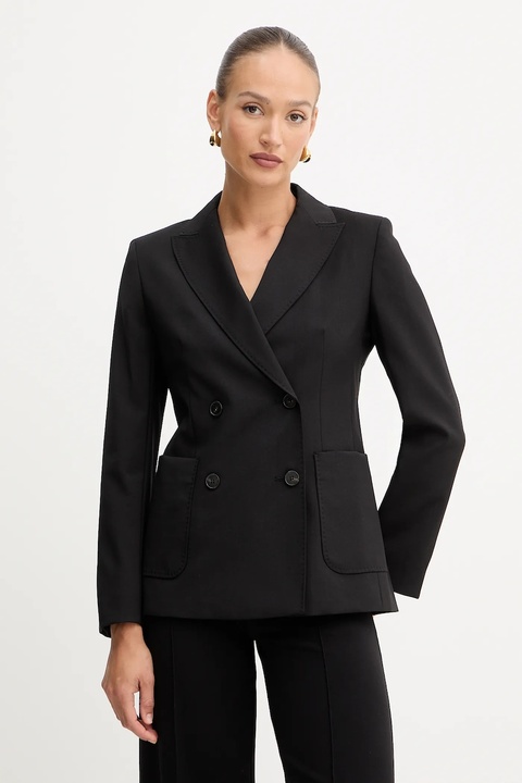 Weekend Max Mara marynarka wełniana ORNATI kolor czarny dwurzędowa gładka 2525046012600 - zdjęcie produktu nr 2