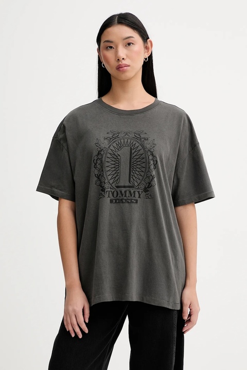 Tommy Jeans t-shirt bawełniany damski kolor szary DW0DW21858 - zdjęcie produktu nr 1