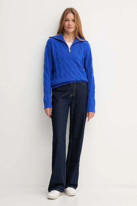 Tommy Hilfiger sweter wełniany damski kolor niebieski WW0WW46425 - zdjęcie produktu nr 2