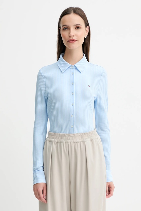 Tommy Hilfiger koszula damska kolor niebieski slim z kołnierzykiem klasycznym WW0WW43528 - zdjęcie produktu nr 1