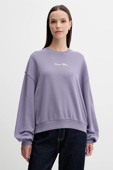 Tommy Hilfiger bluza bawełniana damska kolor fioletowy gładka WW0WW48269 - zdjęcie produktu nr 1