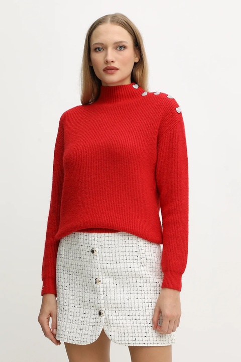 Morgan sweter z domieszką wełny MSTORI damski kolor czerwony z półgolfem MSTORI - zdjęcie produktu nr 1