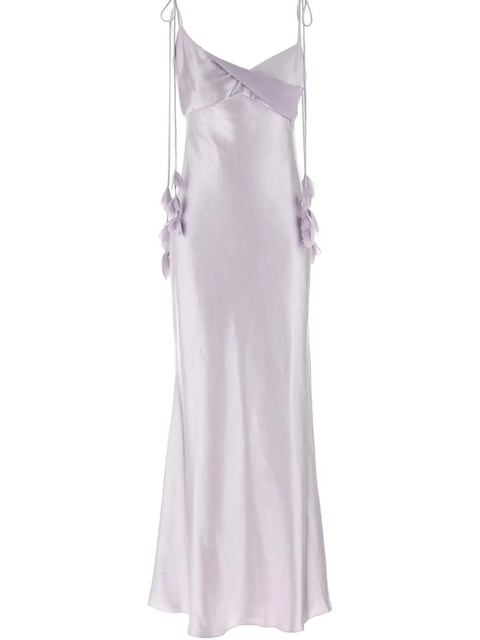 Self-Portrait floral-appliqué satin dress - Purple - zdjęcie produktu nr 1