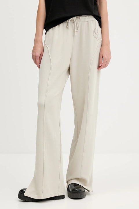 Karl Lagerfeld Jeans spodnie dresowe bawełniane damskie kolor beżowy z aplikacją A4W10080 - zdjęcie produktu nr 1