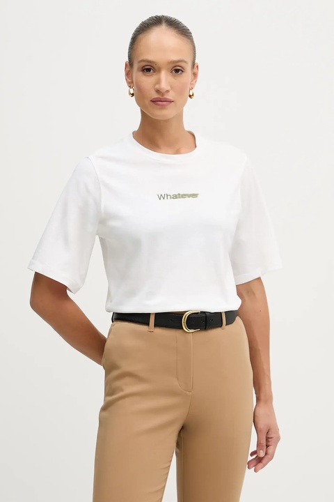 Sisley t-shirt bawełniany damski kolor beżowy 3I1XL107Y - zdjęcie produktu nr 1