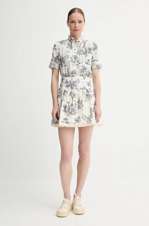 ZADIG&VOLTAIRE spódnica bawełniana kolor beżowy mini rozkloszowana WWSK01604 - zdjęcie produktu nr 2