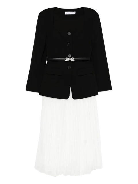 Self-Portrait pleated-panel bow-detail midi dress - Black - zdjęcie produktu nr 1