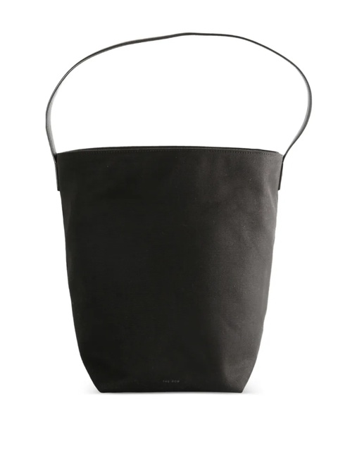 The Row leather-handle cotton tote bag - Black - zdjęcie produktu nr 1