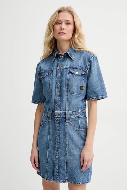 G-Star sukienka jeansowa kolor niebieski mini prosta D26179-D301 - zdjęcie produktu nr 1