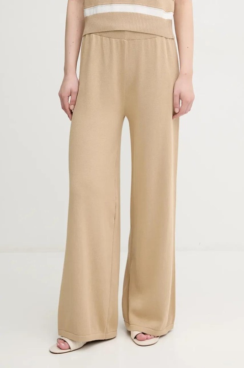 United Colors of Benetton spodnie bawełniane damskie kolor beżowy szerokie high waist 1294DF00V - zdjęcie produktu nr 1