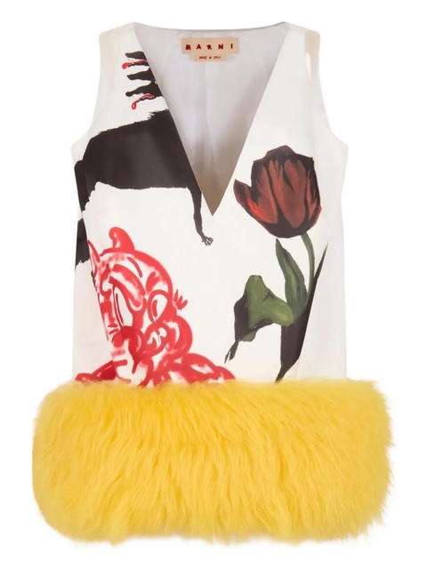 Marni x Slawn & Soldier fur-trimmed mini dress - White - zdjęcie produktu nr 1