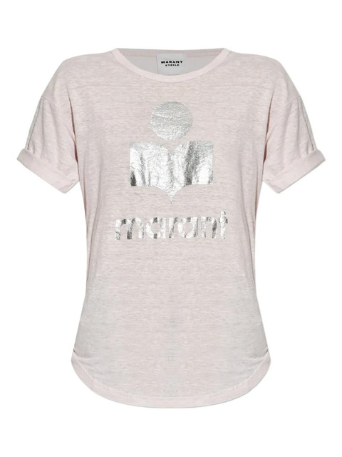MARANT ÉTOILE logo-print linen top - Pink - zdjęcie produktu nr 1