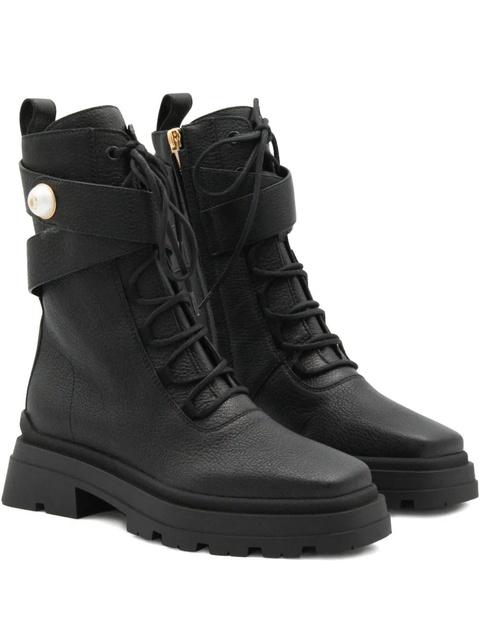 Jimmy Choo 45mm pearl-embellished lace-up combat boots - Black - zdjęcie produktu nr 1