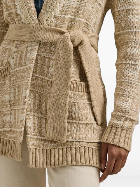 Lauren Ralph Lauren fringed-detail geometric-motif cardigan - Neutrals - zdjęcie produktu nr 2