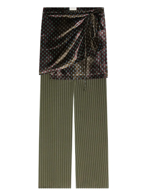 DRIES VAN NOTEN printed wrap-skirt trousers - Green - zdjęcie produktu nr 1