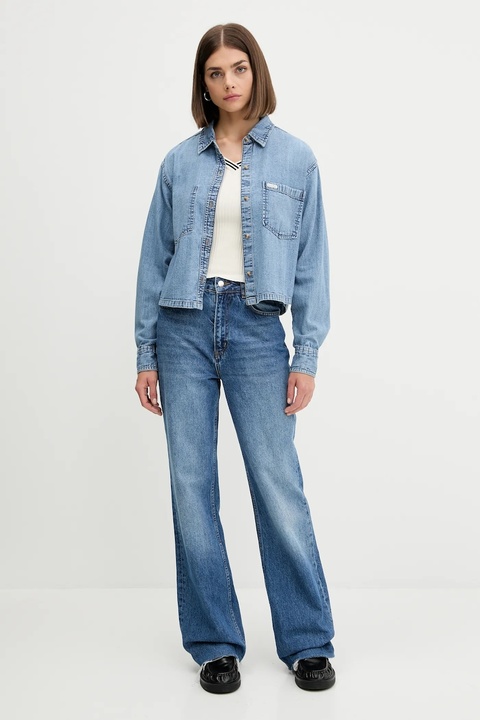 Guess Jeans koszula jeansowa damska kolor niebieski relaxed z kołnierzykiem klasycznym W5YH0D D5M86 - zdjęcie produktu nr 2