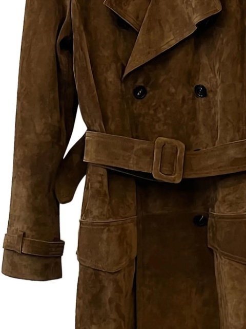 Saint Laurent double-breasted suede long trench-coat - Brown - zdjęcie produktu nr 2
