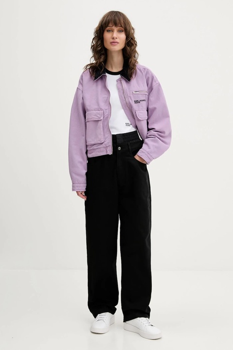 Karl Lagerfeld Jeans kurtka bawełniana kolor fioletowy przejściowa oversize A3W14016 - zdjęcie produktu nr 2