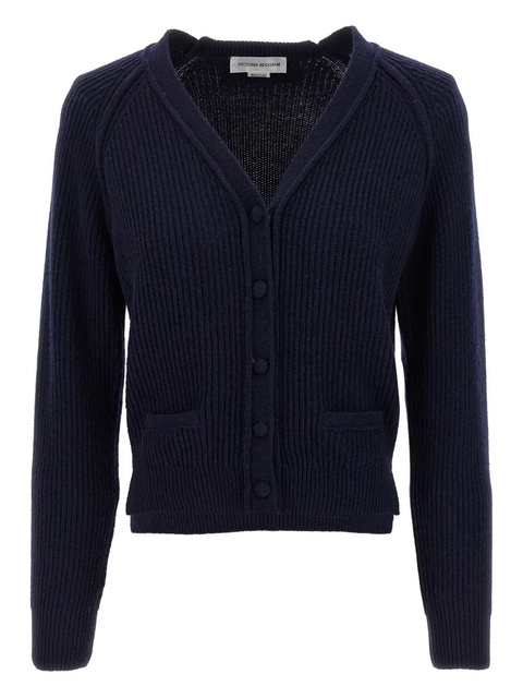 Victoria Beckham stepped-hem ribbed cardigan - Blue - zdjęcie produktu nr 1