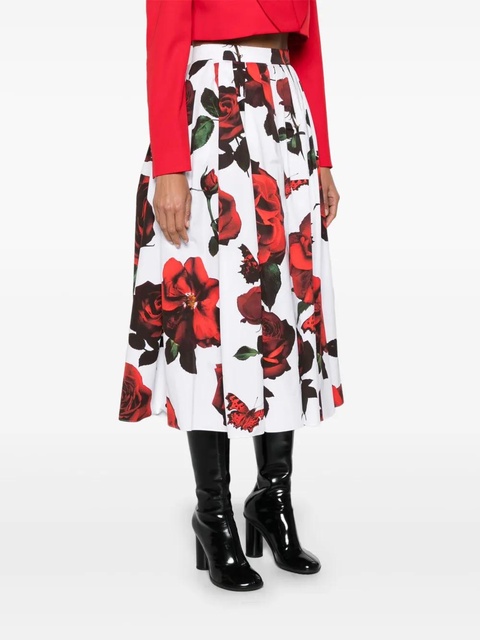 Alexander McQueen Tudor Rose-print cotton skirt - White - zdjęcie produktu nr 2