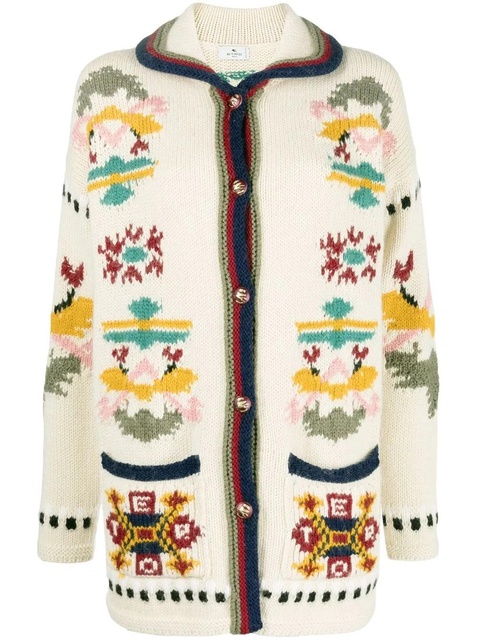 ETRO geometric floral intarsia-knit cardigan - White - zdjęcie produktu nr 1