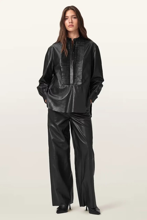 AllSaints spodnie skórzane ASH damskie kolor czarny szerokie high waist W028TD - zdjęcie produktu nr 1