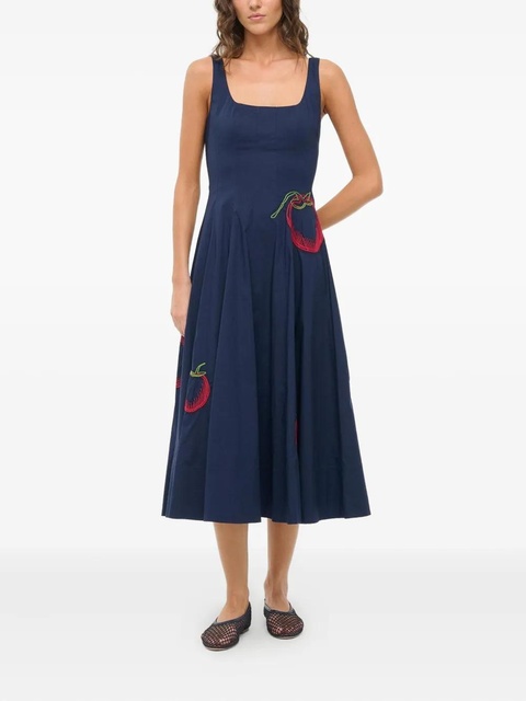 STAUD Wells tomato-embroidered midi dress - Blue - zdjęcie produktu nr 2