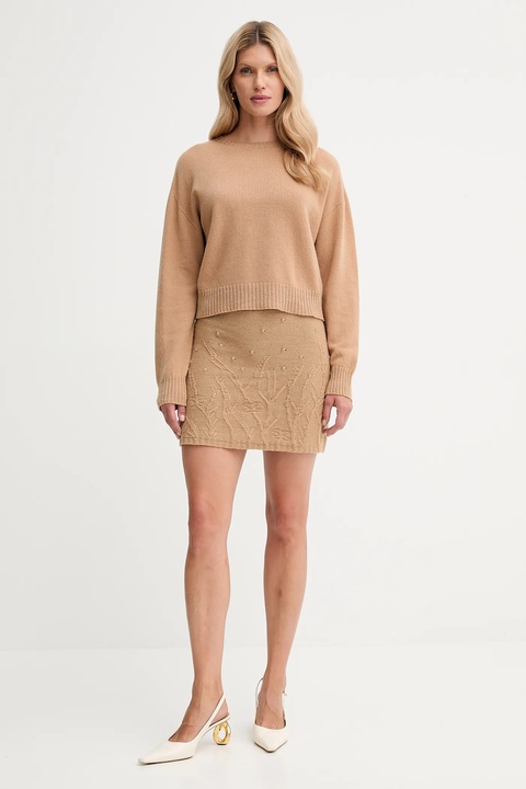 Twinset spódnica z domieszką wełny kolor brązowy mini ołówkowa 252TP3334 - zdjęcie produktu nr 2