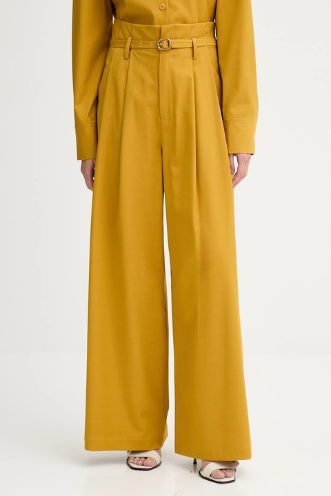 ISABELLE BLANCHE spodnie z domieszką wełny damskie kolor żółty proste high waist IS25FW-P036-T002 - zdjęcie produktu nr 1