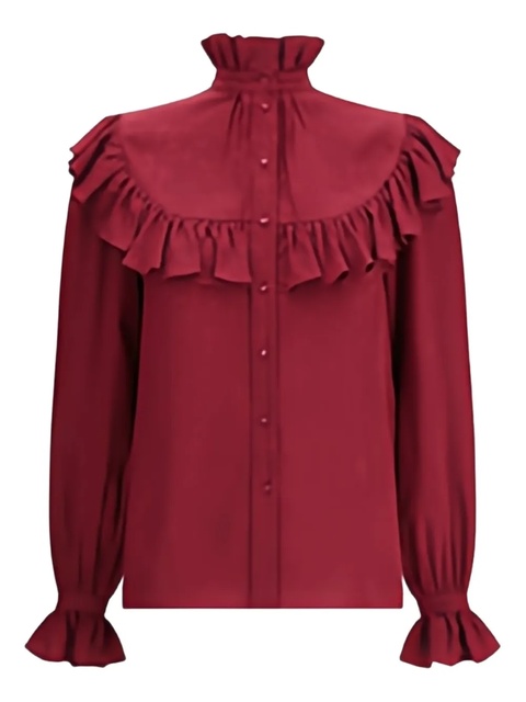 Saint Laurent stand-collar ruffled blouse - Red - zdjęcie produktu nr 1