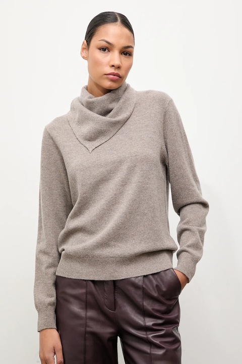 Answear.LAB sweter z wełny merino z apaszką damski kolor brązowy lekki - zdjęcie produktu nr 1