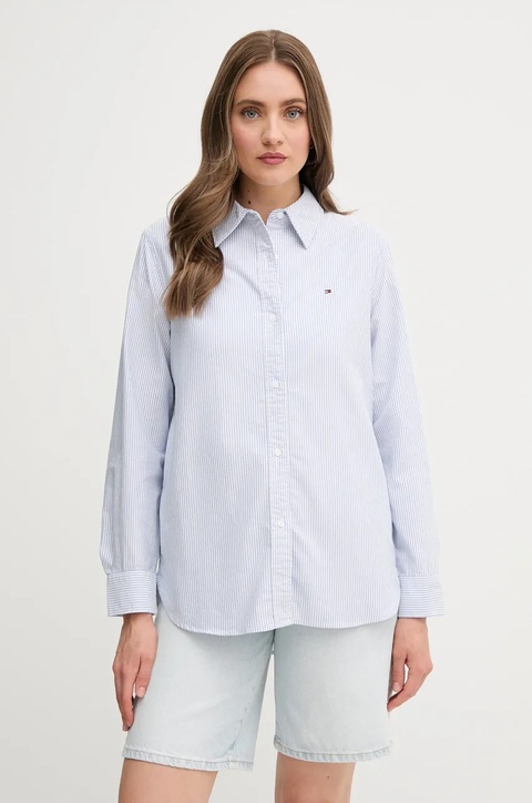 Tommy Hilfiger koszula bawełniana damska kolor niebieski regular z kołnierzykiem klasycznym WW0WW46111 - zdjęcie produktu nr 1