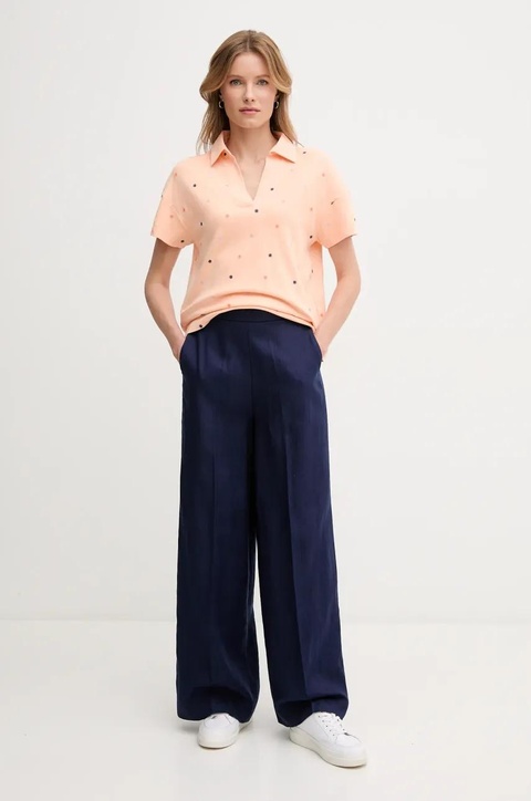 United Colors of Benetton spodnie lniane damskie kolor granatowy proste high waist 4AGHDF08K - zdjęcie produktu nr 2