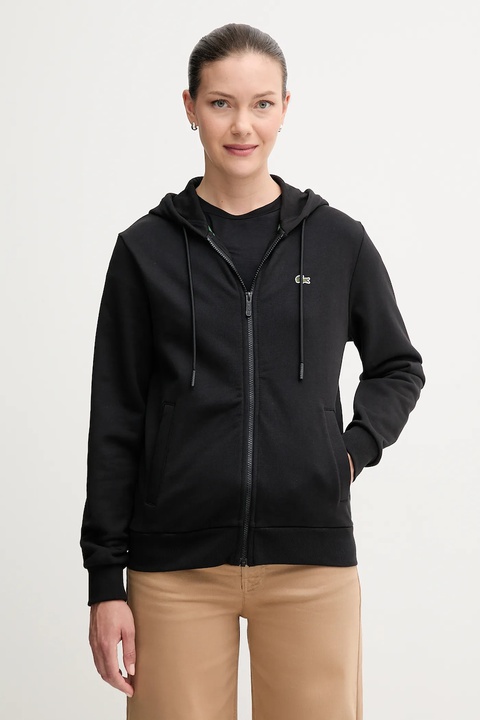 Lacoste bluza bawełniana damska kolor czarny z kapturem gładka SF5256 - zdjęcie produktu nr 1
