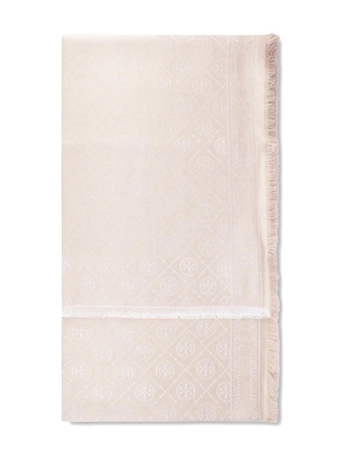 Tory Burch logo-pattern fringed-edges scarf - Pink - zdjęcie produktu nr 1