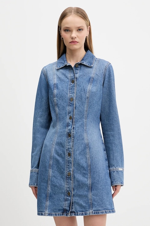 Guess Jeans sukienka jeansowa kolor niebieski mini rozkloszowana W5BK48 D5M48 - zdjęcie produktu nr 1