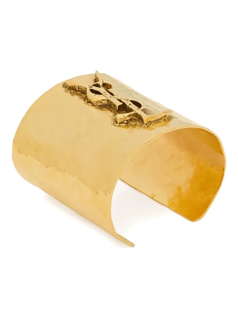 Saint Laurent Cassandre-logo hammered cuff bracelet - Metallic - zdjęcie produktu nr 2