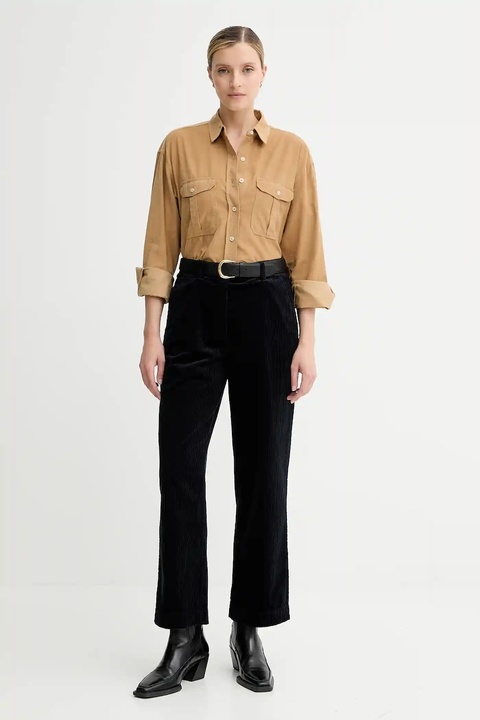 Marc O'Polo spodnie sztruksowe damskie kolor granatowy proste high waist 511104110441 - zdjęcie produktu nr 1