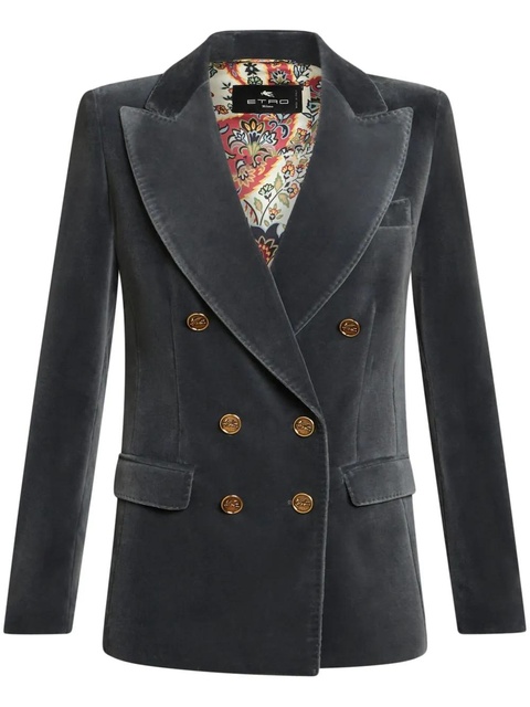 ETRO logo-engraved buttons velvet blazer - Grey - zdjęcie produktu nr 1
