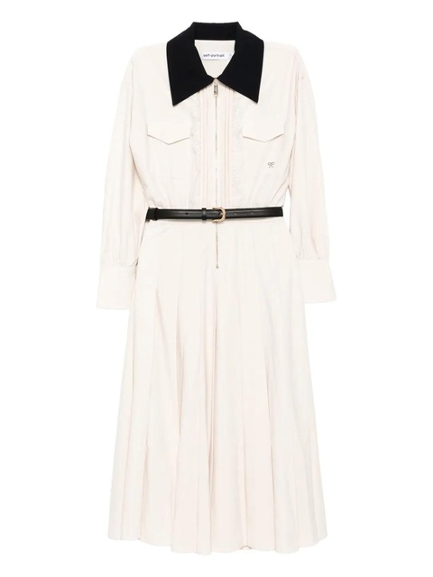 Self-Portrait twill contrast collar midi dress - Neutrals - zdjęcie produktu nr 1