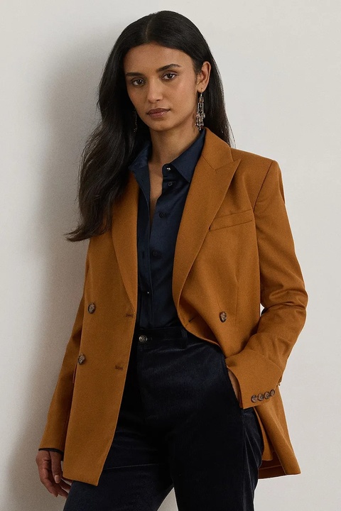 Lauren Ralph Lauren marynarka wełniana kolor brązowy dwurzędowa gładka 200P03863 - zdjęcie produktu nr 1