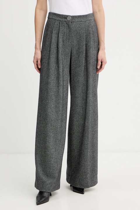 Armani Exchange spodnie z dodatkiem wełny damskie kolor szary proste high waist XW001263 AF16146 - zdjęcie produktu nr 1