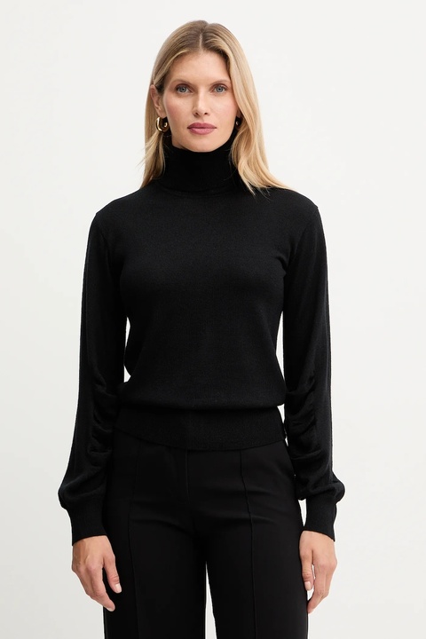 Twinset sweter z dodatkiem wełny damski kolor czarny lekki z golfem 252AT3102 - zdjęcie produktu nr 1