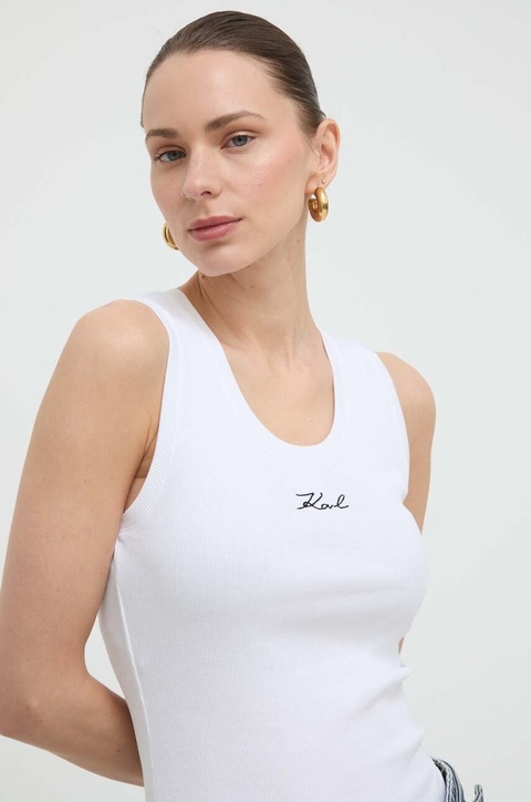 Karl Lagerfeld top bawełniany kolor biały - zdjęcie produktu nr 2