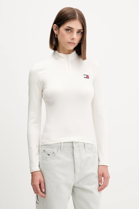Tommy Jeans longsleeve kolor beżowy z półgolfem DW0DW21567 - zdjęcie produktu nr 1