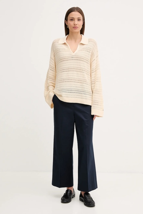 Tommy Hilfiger spodnie damskie kolor granatowy szerokie high waist WW0WW45791 - zdjęcie produktu nr 2
