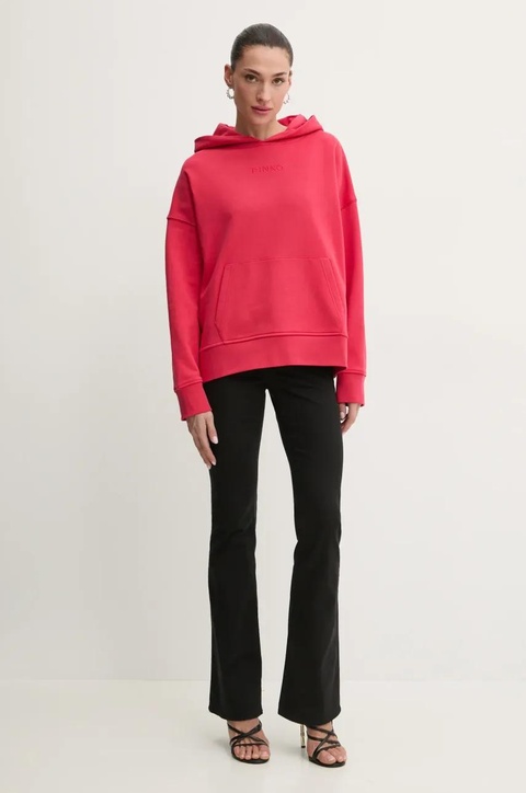 Pinko bluza bawełniana damska kolor czerwony z kapturem z aplikacją 104623 A2F9 - zdjęcie produktu nr 2