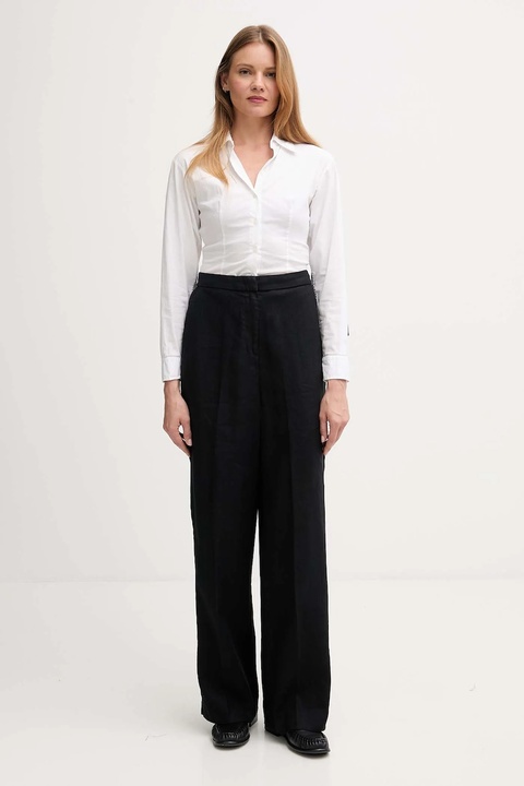 Tommy Hilfiger spodnie lniane damskie kolor czarny szerokie high waist WW0WW46823 - zdjęcie produktu nr 1