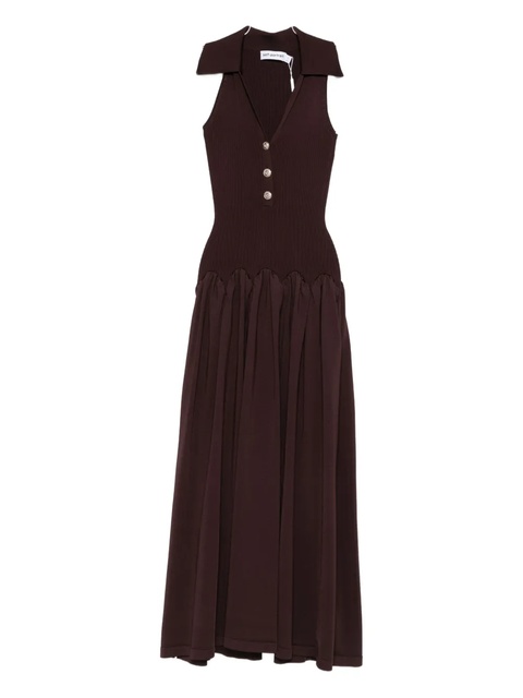 Self-Portrait SELF-PORTRAIT RIBBED KNIT MIDI DRESS BROWN - zdjęcie produktu nr 1